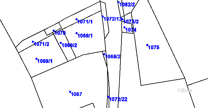 Parcela st. 1068/2 v KÚ Jesenice u Rakovníka, Katastrální mapa