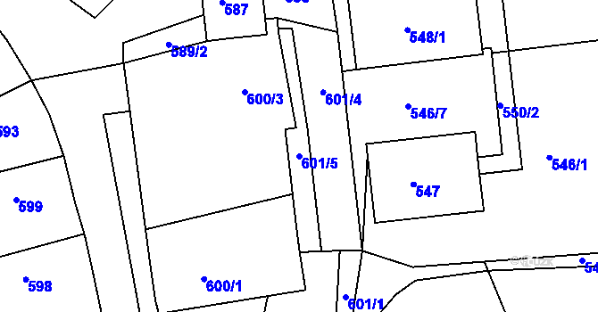 Parcela st. 601/5 v KÚ Jesenice u Rakovníka, Katastrální mapa