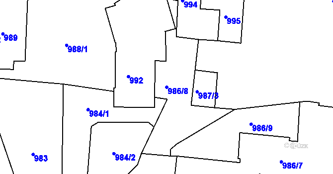 Parcela st. 986/8 v KÚ Jesenice u Rakovníka, Katastrální mapa