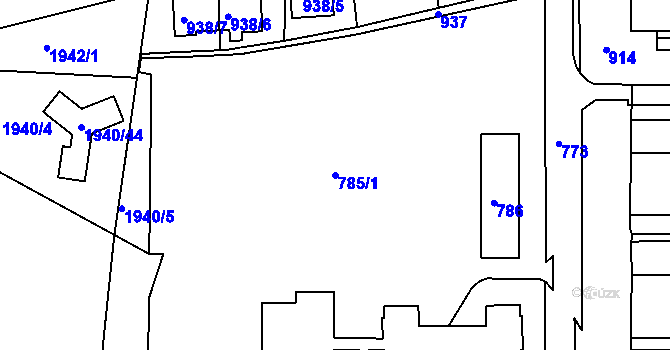 Parcela st. 785/1 v KÚ Jesenice u Rakovníka, Katastrální mapa