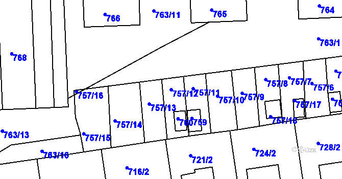 Parcela st. 757/12 v KÚ Jesenice u Rakovníka, Katastrální mapa