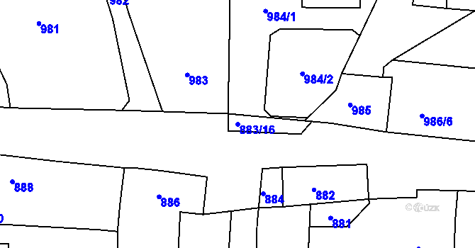 Parcela st. 883/16 v KÚ Jesenice u Rakovníka, Katastrální mapa