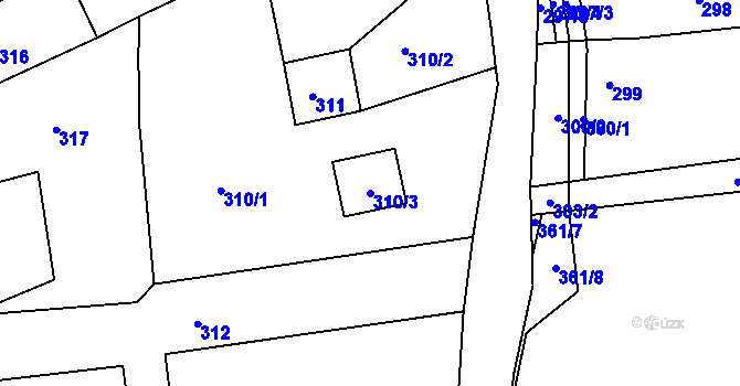 Parcela st. 310/3 v KÚ Jesenice u Rakovníka, Katastrální mapa