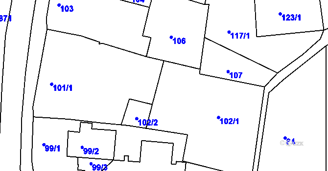 Parcela st. 101/2 v KÚ Jesenice u Rakovníka, Katastrální mapa