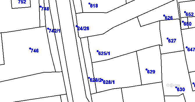 Parcela st. 625/1 v KÚ Jesenice u Rakovníka, Katastrální mapa