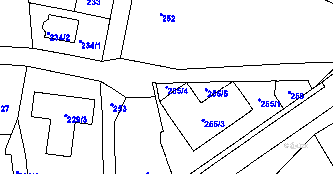Parcela st. 255/4 v KÚ Jesenice u Rakovníka, Katastrální mapa