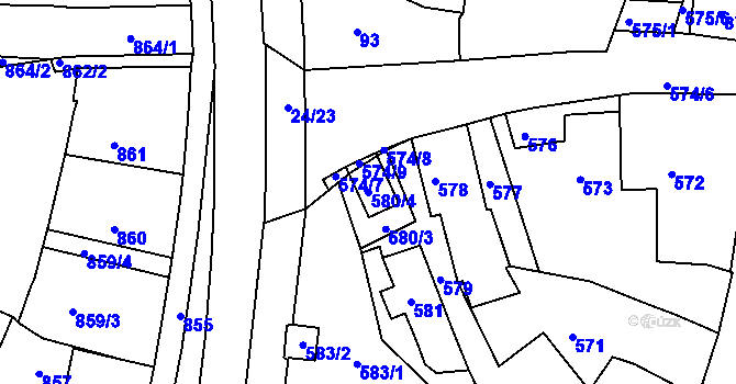 Parcela st. 580/4 v KÚ Jesenice u Rakovníka, Katastrální mapa