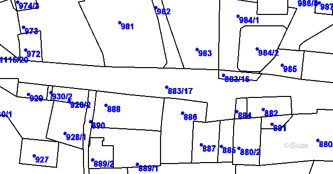 Parcela st. 883/17 v KÚ Jesenice u Rakovníka, Katastrální mapa