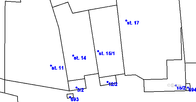 Parcela st. 15/1 v KÚ Kosobody, Katastrální mapa