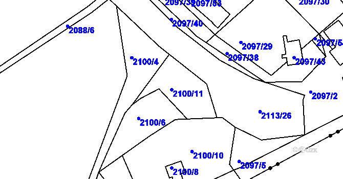 Parcela st. 2100/11 v KÚ Jeseník, Katastrální mapa
