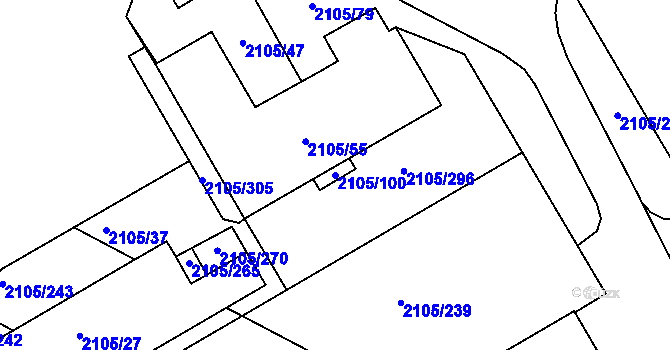 Parcela st. 2105/100 v KÚ Jeseník, Katastrální mapa