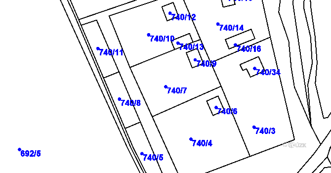 Parcela st. 740/7 v KÚ Jeseník, Katastrální mapa