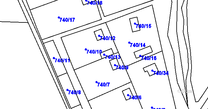 Parcela st. 740/13 v KÚ Jeseník, Katastrální mapa