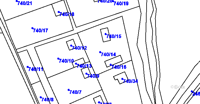 Parcela st. 740/14 v KÚ Jeseník, Katastrální mapa