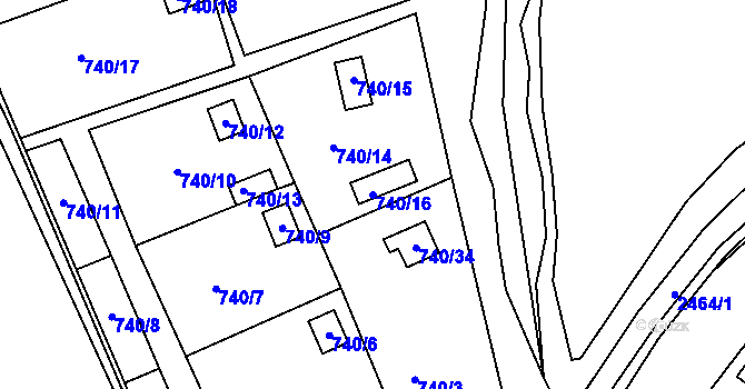 Parcela st. 740/16 v KÚ Jeseník, Katastrální mapa