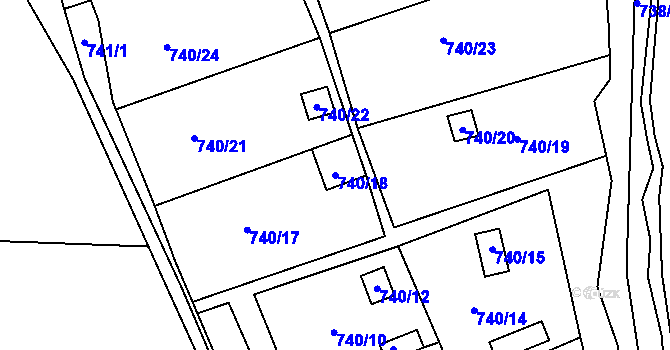 Parcela st. 740/18 v KÚ Jeseník, Katastrální mapa