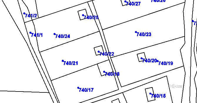 Parcela st. 740/22 v KÚ Jeseník, Katastrální mapa