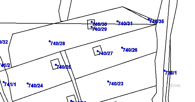 Parcela st. 740/27 v KÚ Jeseník, Katastrální mapa