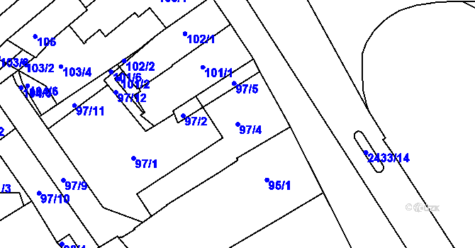 Parcela st. 97/4 v KÚ Jeseník, Katastrální mapa