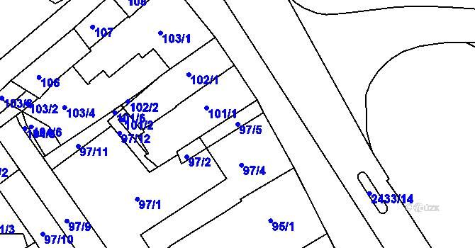 Parcela st. 97/5 v KÚ Jeseník, Katastrální mapa
