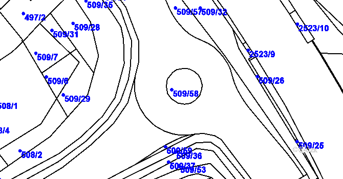 Parcela st. 509/58 v KÚ Jeseník, Katastrální mapa