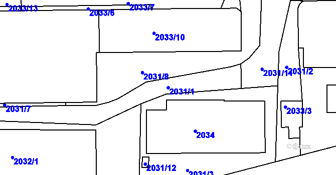 Parcela st. 2031/1 v KÚ Jeseník, Katastrální mapa