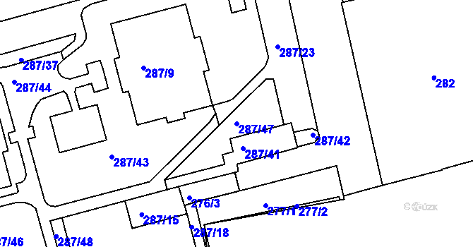 Parcela st. 287/47 v KÚ Jeseník, Katastrální mapa
