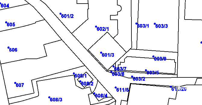 Parcela st. 601/3 v KÚ Jeseník, Katastrální mapa