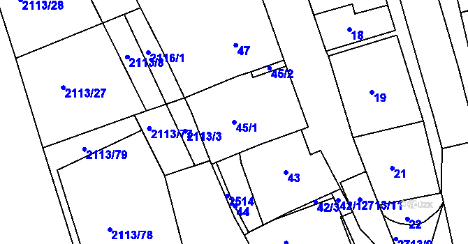 Parcela st. 45/1 v KÚ Jeseník, Katastrální mapa