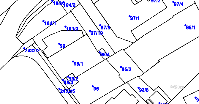 Parcela st. 98/4 v KÚ Jeseník, Katastrální mapa