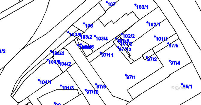 Parcela st. 97/11 v KÚ Jeseník, Katastrální mapa