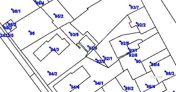 Parcela st. 93/9 v KÚ Jeseník, Katastrální mapa