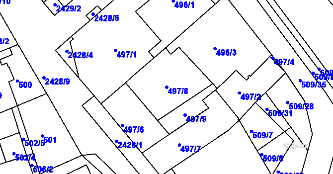 Parcela st. 497/8 v KÚ Jeseník, Katastrální mapa