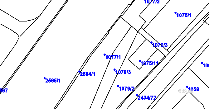 Parcela st. 1077/1 v KÚ Jeseník, Katastrální mapa