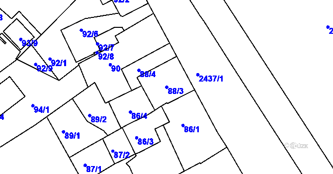 Parcela st. 88/3 v KÚ Jeseník, Katastrální mapa
