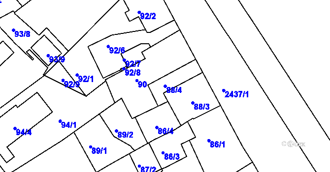 Parcela st. 88/4 v KÚ Jeseník, Katastrální mapa