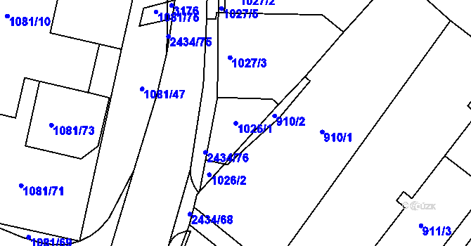 Parcela st. 1026/1 v KÚ Jeseník, Katastrální mapa