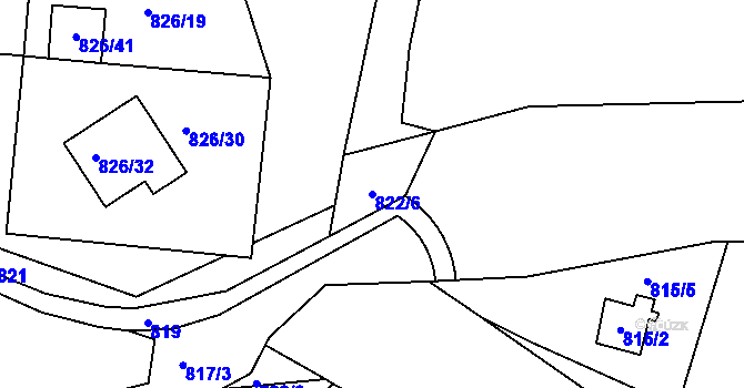 Parcela st. 822/6 v KÚ Jeseník, Katastrální mapa