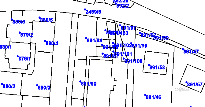 Parcela st. 891/87 v KÚ Jeseník, Katastrální mapa