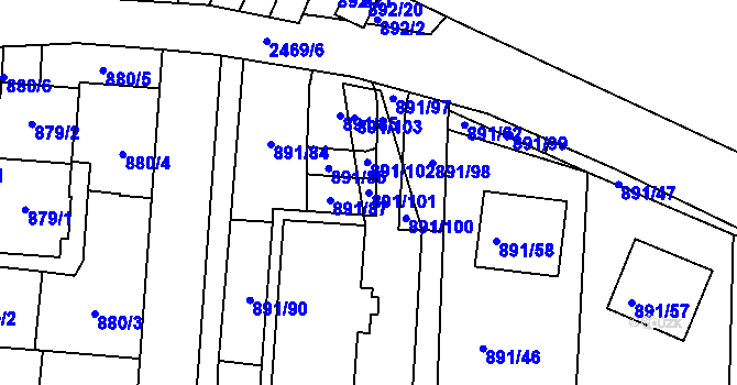 Parcela st. 891/101 v KÚ Jeseník, Katastrální mapa