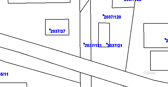 Parcela st. 2037/121 v KÚ Jeseník, Katastrální mapa