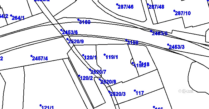 Parcela st. 119/1 v KÚ Jeseník, Katastrální mapa