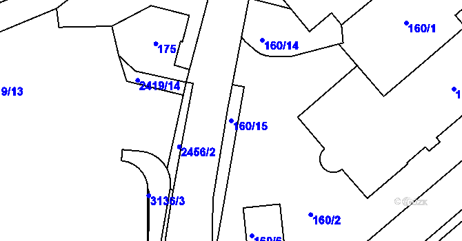 Parcela st. 160/15 v KÚ Jeseník, Katastrální mapa