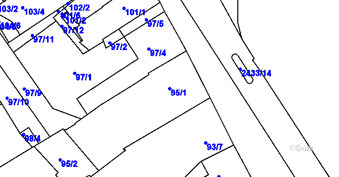 Parcela st. 95/1 v KÚ Jeseník, Katastrální mapa