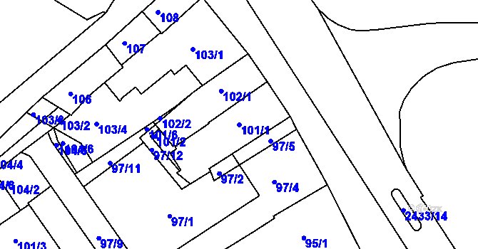 Parcela st. 101/1 v KÚ Jeseník, Katastrální mapa