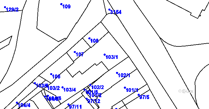 Parcela st. 103/1 v KÚ Jeseník, Katastrální mapa