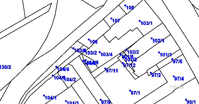 Parcela st. 103/4 v KÚ Jeseník, Katastrální mapa