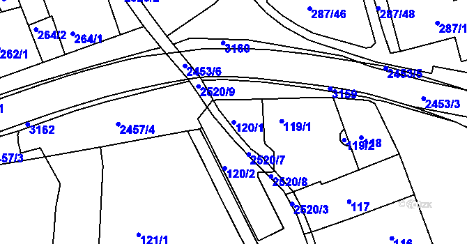 Parcela st. 120/1 v KÚ Jeseník, Katastrální mapa