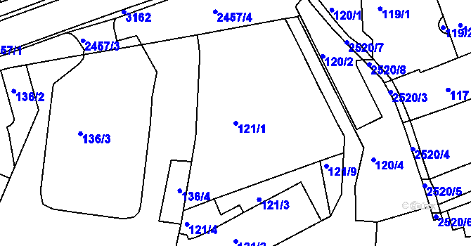 Parcela st. 121/1 v KÚ Jeseník, Katastrální mapa