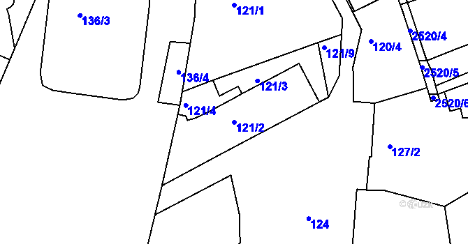 Parcela st. 121/2 v KÚ Jeseník, Katastrální mapa